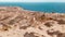 Aerial: Footage Camels walking on great Australian bight, Nullarbor. Outback