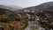 Aerial footage of Dilijan spa town and urban municipal community in the Tavush Province of Armenia. The center of