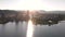 Aerial footage of Downtown Kelowna on Lake Okanagan at sunrise with beautiful light. 4K 24FPS.