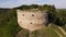 Aerial footage drone flies forward to ruined 17th-century castle in the town of Terebovlia in western Ukraine