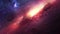 Aerial footage of galaxy and black blue orange red space full of white stars