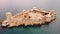 Aerial footage of Kizkalesi fortress. Mediterranean sea. Mersin, Turkey.