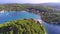 Aerial footage of Korcula island landscape and turquoise Gradina cove near Vela Luka, archipelago of southern Dalmatia, Croatia