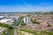 Aerial footage of the Lincoln Cathedral, Lincoln Minster in the UK city centre of Lincoln East Midlands on a bright sunny summers