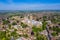 Aerial footage of the Lincoln Cathedral, Lincoln Minster in the UK city centre of Lincoln East Midlands on a bright sunny summers