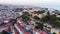 Aerial footage Lisbon and medieval fortress on hill top