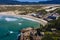 Aerial footage over Joaquina beach in Florianopolis, Santa Catarina, Brazil