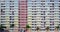Aerial footage of a rainbow colored Choi Hung estate in Hong Kong.