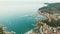 Aerial footage of a small italian town Santa Margherita Ligure and harbor, near Portofino, Italy