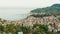 Aerial footage of a small italian town Santa Margherita Ligure and harbor, near Portofino, Italy