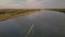 Aerial footage of Sulina canal in Danube\\\'s delta