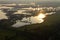 Aerial footage of sunset on the flooded floodplain