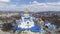 Aerial footage of Uzhgorod city center - top view of church in summer. Day time