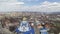 Aerial footage of Uzhgorod city center - top view of church in summer. Day time