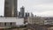 AERIAL: Frankfurt am Main, Germany Skyline behind Skyscrapers on Cloudy Day