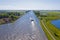 Aerial from freighters on the Amsterdam Rijnkanaal near Amsterdam in Netherlands