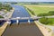 Aerial from freighters at the Spannenburg bridge near Lemmer in the Netherlands