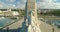 Aerial front view of Monument of the Discoveries - Padrao dos Descobrimentos, on the northern bank of the Tagus River