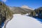 Aerial frozen lake in winter