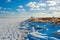 Aerial from a frozen Wadden Sea in the Netherlands in winter