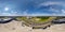 aerial full seamless spherical hdri 360 panorama view above road junction near forest near church in equirectangular projection.