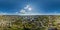 aerial full seamless spherical hdri 360 panorama view above road junction with traffic in small provincial town with private