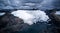 Aerial full view on entire Pastoruri glacier`s parts entering the lake