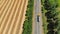 Aerial. Gasoline tanker on a highway.