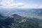 Aerial of green Agri valley, from above Saturnino peak, Agri valley, Italy