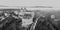 Aerial greyscale view of the castle in Astorga, Leon, Spain