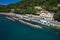 An aerial of the Gulf of Trieste near Miramare Castle in Italy captured on a bright day