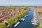 Aerial from the harbor and city Enkhuizen in Netherlands