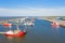 Aerial from the harbor from Lauwersoog in Friesland the Netherlands