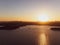 Aerial high angle drone sunset view of the Sydney Harbour area, New South Wales, Australia.