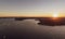 Aerial high angle drone sunset view of the Sydney Harbour area, New South Wales, Australia