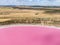 Aerial high angle drone view of Loch Iel, also called Pink Lake, near the village of Dimboola in Victoria, Australia.