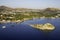 Aerial high angle view of Rabbit Island in Gumusluk bay, Bodrum