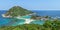 Aerial high landscape view beach of Koh Nang Yuan Island under blue sky in summer day