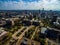 Aerial High View over texas state capital building with Austin Skyline in the background