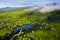 Aerial highland view of tea plantation at morning