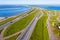 Aerial from the highway A7 at Kronwerderzand at the Afsluitdijk the Netherlands