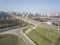 Aerial of highway city intersection junction summer Top View