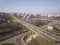 Aerial of highway city intersection junction summer Top View