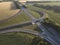 Aerial of highway city intersection junction summer Top View