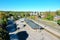 Aerial of the historic Galt Railway Station in Cambridge, Ontario, Canada