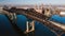 Aerial of Historic Pulaski Skyway + Rusty Power Plant - US Route 1 and 9 - Passaic + Hackensack Rivers - Newark, New Jersey