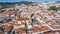 Aerial. Historic Spanish village Jerez de los Caballeros filmed from the sky.