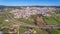 Aerial. Historic Spanish village Jerez de los Caballeros filmed from the sky.