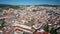 Aerial. Historic Spanish village Jerez de los Caballeros filmed from the sky