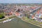 Aerial from the historical city Gorinchem at the river Merwede in the Netherlands